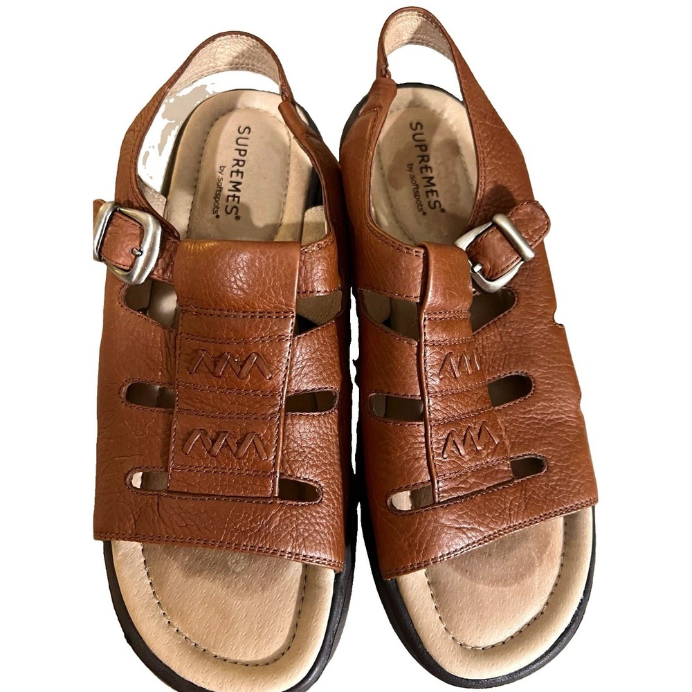 Supremes by Softspots Women's Size 9 Brown Leather Slingback Buckle Sandals